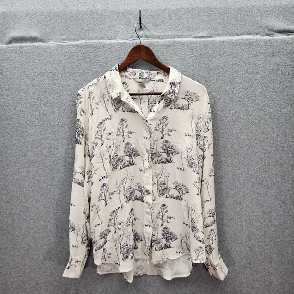 H&M Womens Long Sleeve Button-Down Shirt With Nature Print Size L - Picture 1 of 4